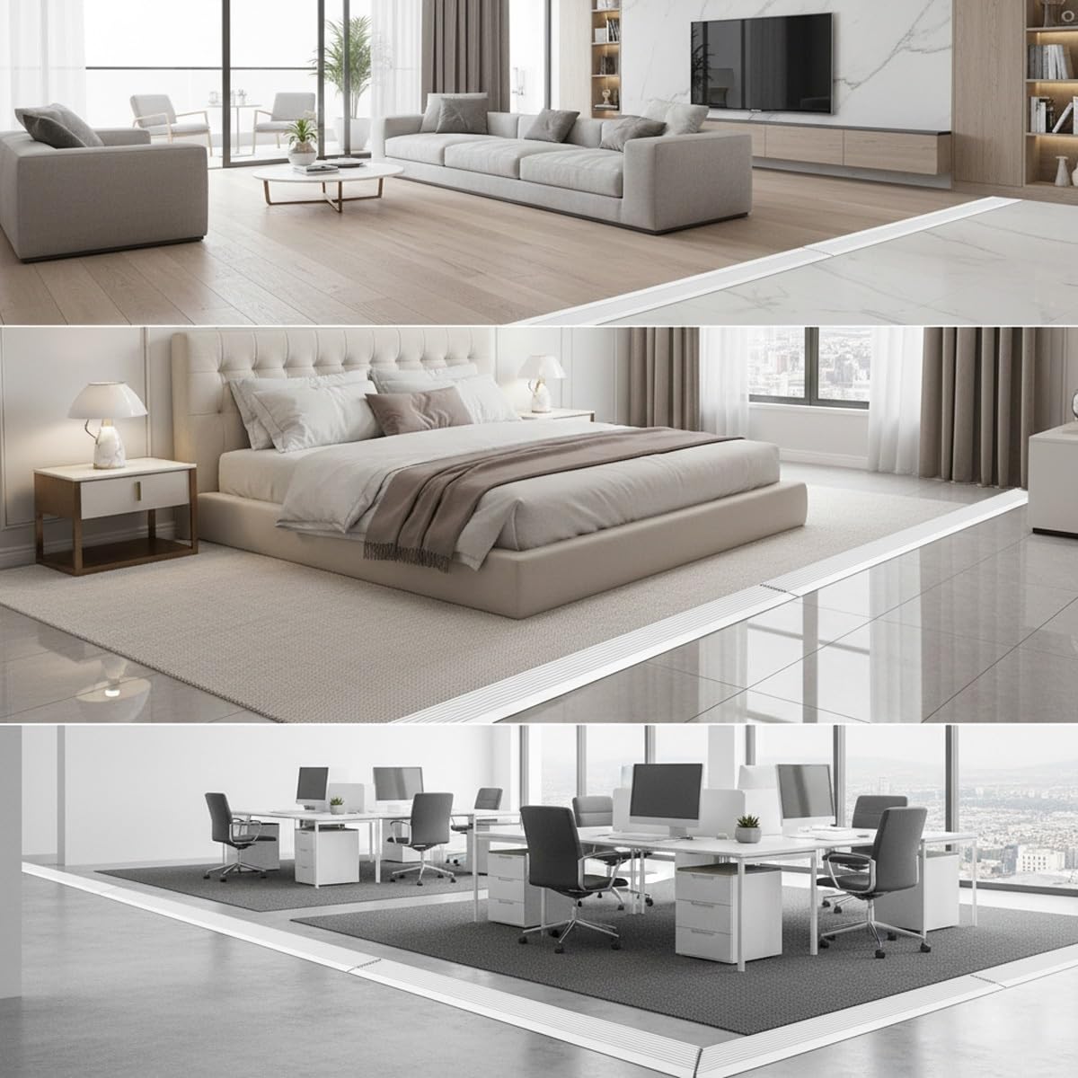 Set di 3 Strisce di Transizione in Alluminio, 90cm, Profilo di Transizione per Dislivello da 8-40mm, Listello per Soglie, Binario di Transizione, Strisce di Copertura(Grigio,70mm/2.8inch)