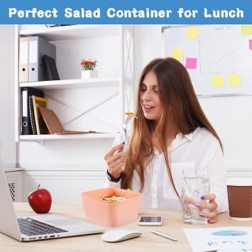 Tessco for you 6 Pcs 50 oz Salad Lunch Container for adult,Pink,Blue,Green | Reusable Bento Box with 3 Compartment, Stackable Salad Bowls for Office, Microwave Dishwasher Safe