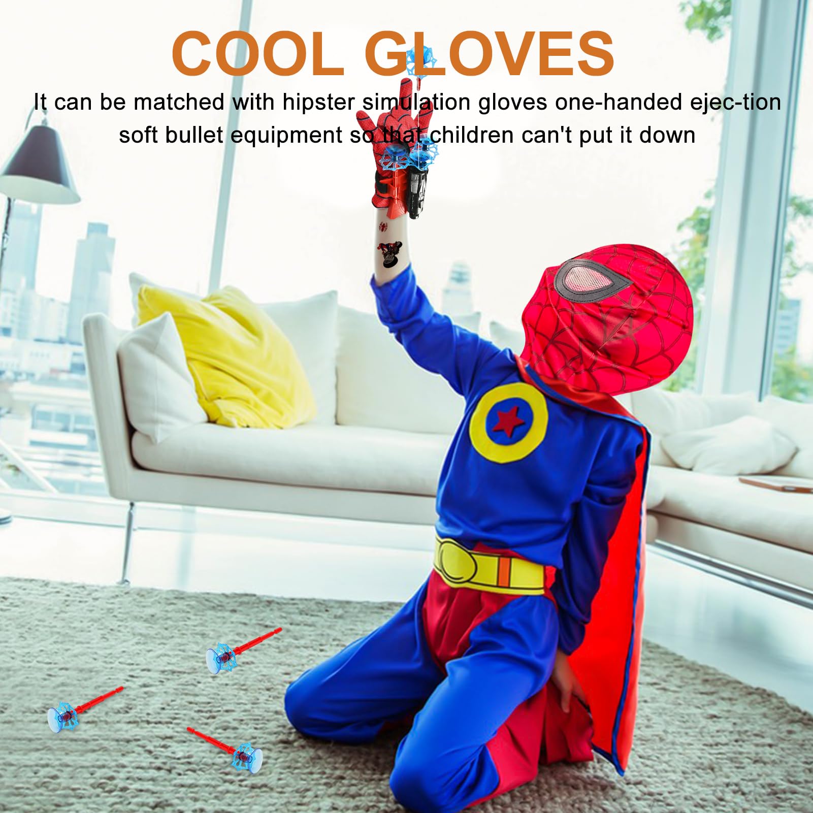 WAIMXDAO Spider Glove Launcher Set, Guanti Spider Bambino con Spider Maschera e Spider Tatuaggi, Guanti Launcher per Giochi, Guanto Lanciatore per Spider, Cosplay Giocattoli da Polso Set (A)
