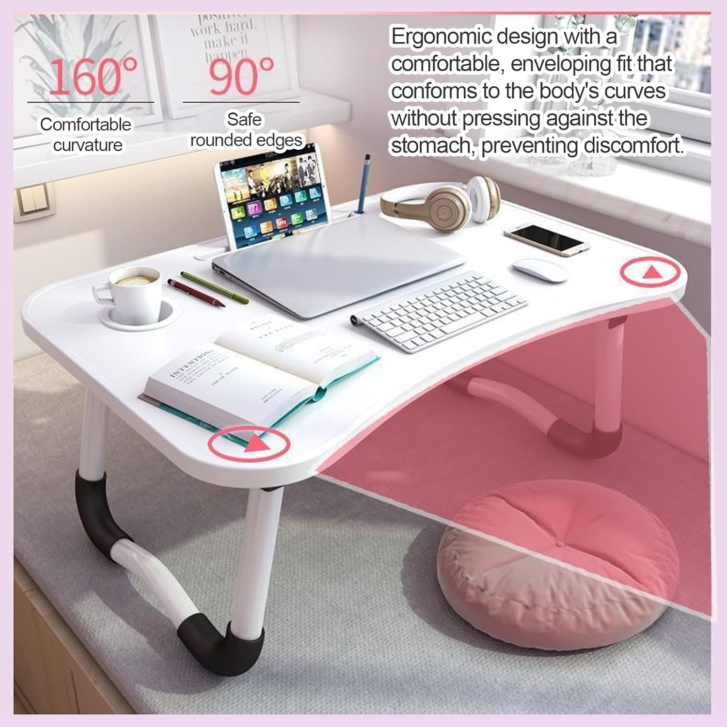 折りたたみ式ラップデスク、ポータブル木製ラップトップベッドテーブル。ベッド、ソファ、ソファベッド、床での作業、読書、執筆、食事、映画