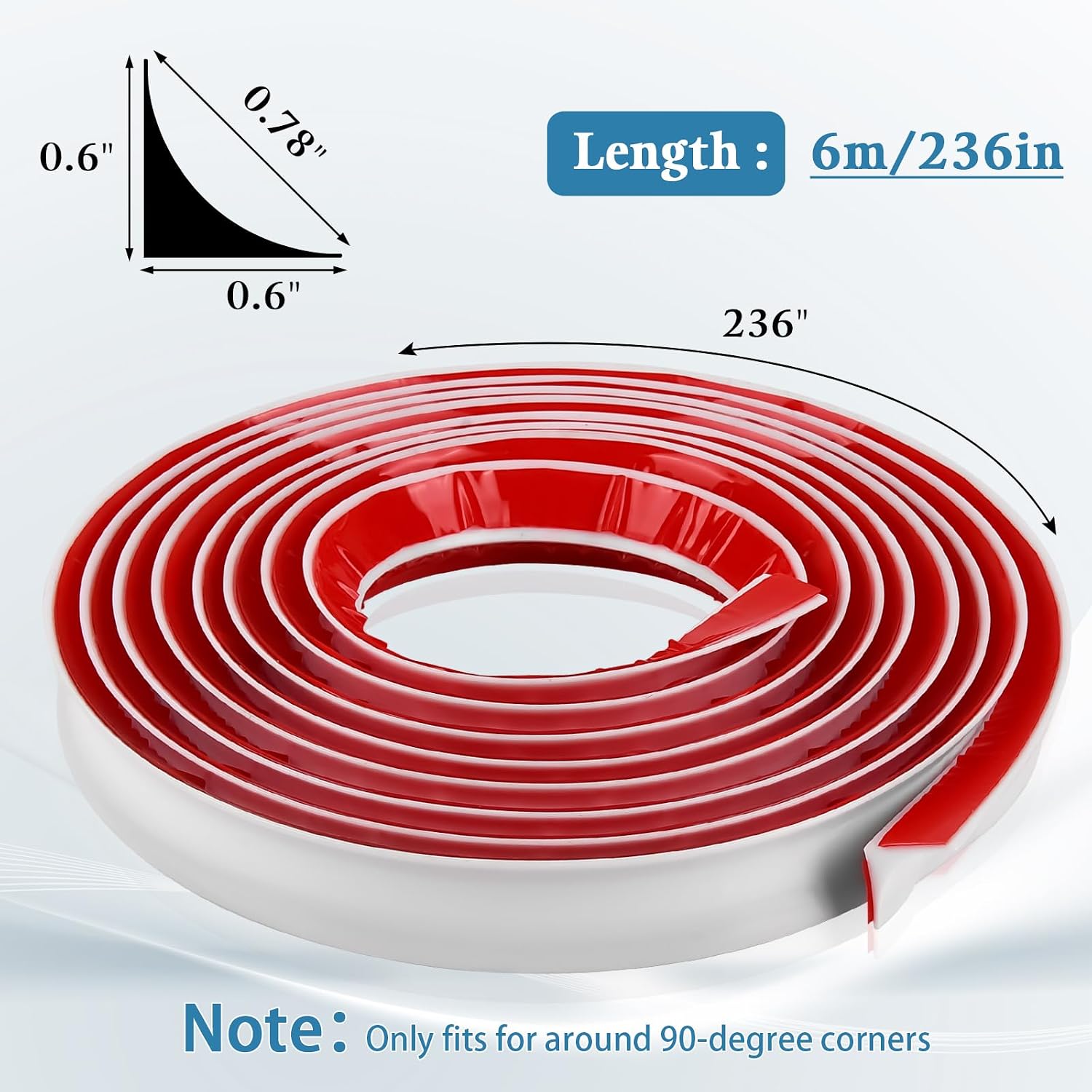 236'' Flexible Quarter Round Molding Trim, Peel and Stick Silicone Quarter Round Waterproof Bendable Shoe Molding Double-Sided Adhesive Baseboard Corner Trim for Wall Floor Edge Bathroom Kitchen