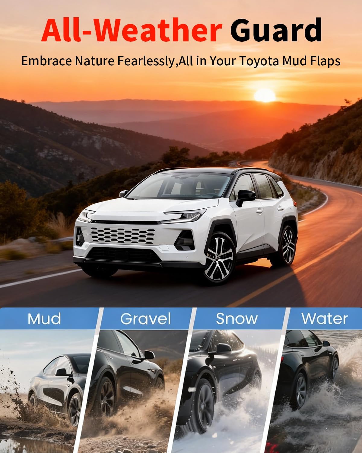 No Drill Mud Flaps for 2026-2027 Toyota RAV4,Heavy Duty Front & Rear All Weather Splash Guards Set for LE XLE Limited SE XSE Hybrid GR Sport Models,OEM-Style Textured Black Mud Guards,Not Fit Woodland