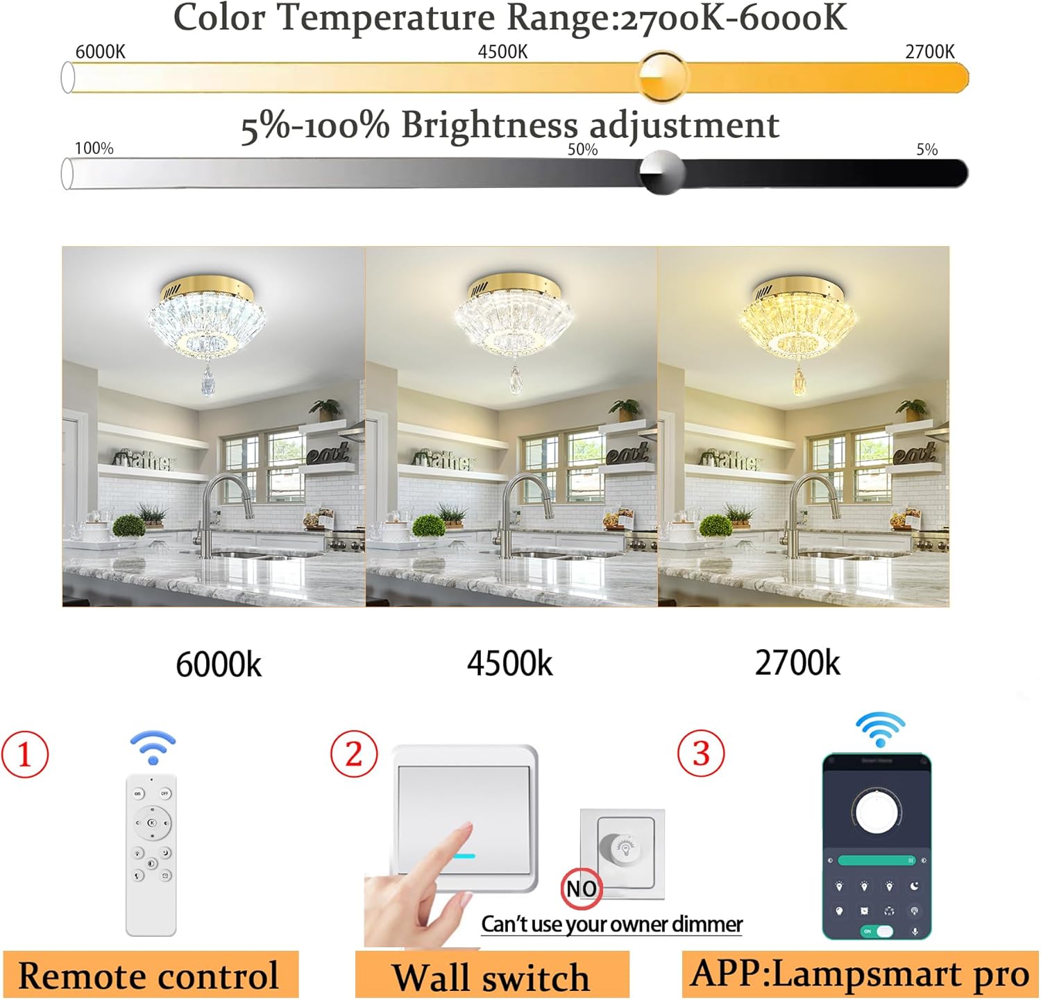 11.8" Mini Gold Crystal Chandelier LED Modern Flush Mount Ceiling Light for Hallway,Bedroom, Kitchen,