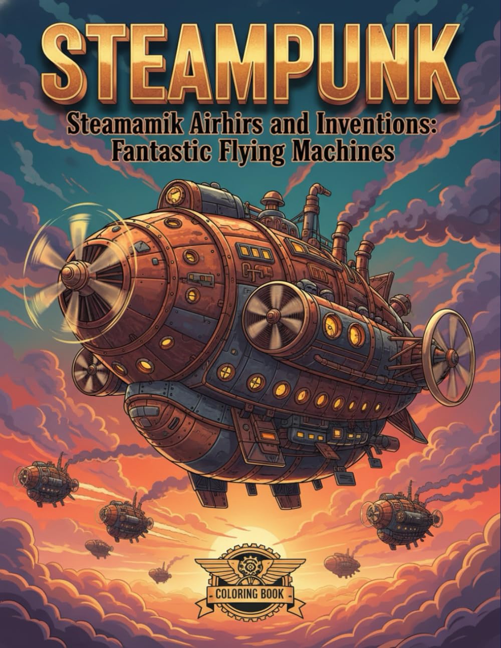 Steampunk Airships and Inventions: Fantastic Flying Machines: An Intricate Coloring Book for Adults Featuring Mechanical Wonders, Retro-Futuristic Gadgets, and Victorian Steam-Powered Vehicles