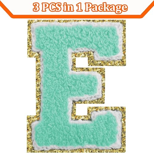 Miniatura 71 de Parches de letras termo-adhesivas de felpilla para chaquetas, parches de letras universitarias con brillantina para planchar en la letra azul A