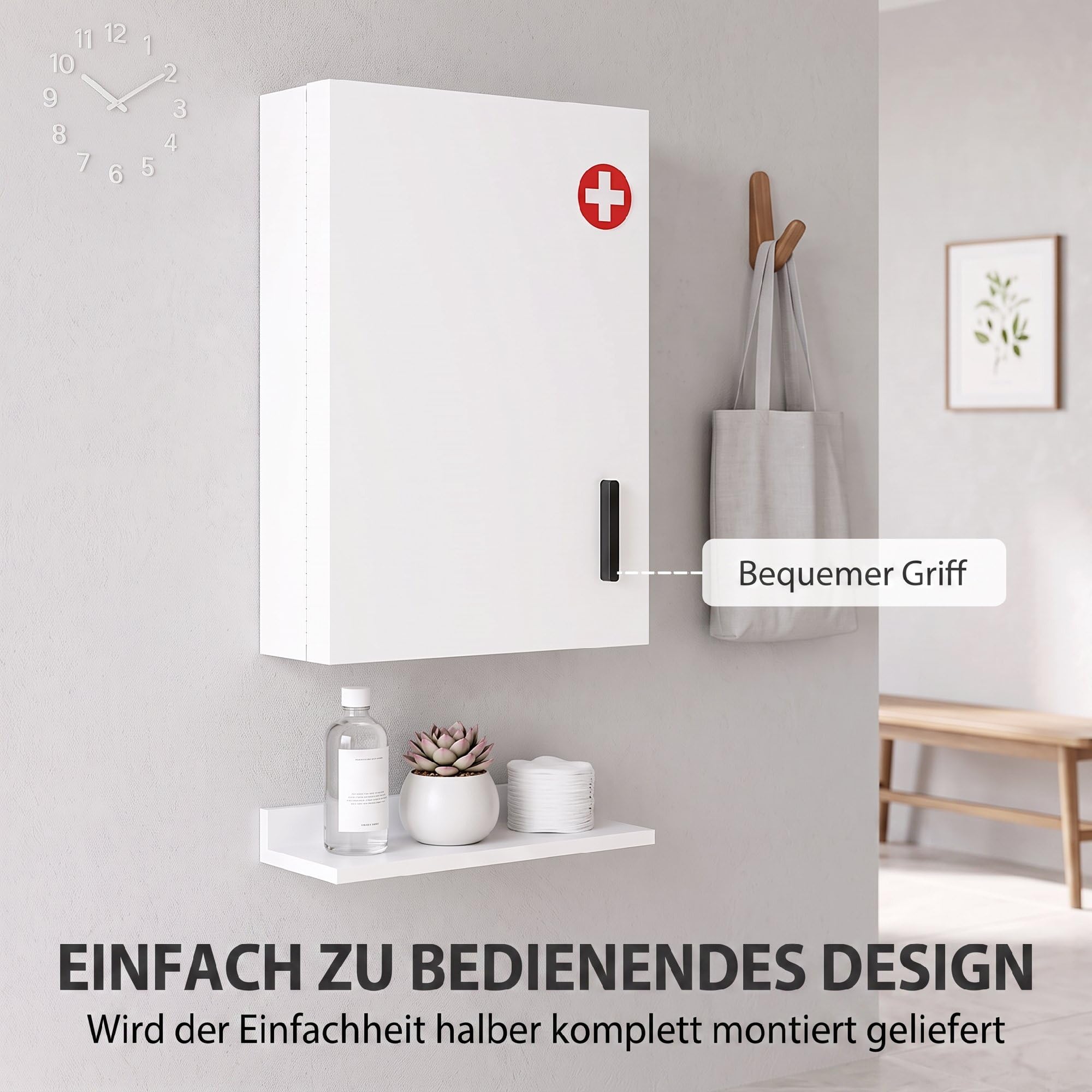 HOMCOM Armoire à pharmacie avec 6 étagères en acier verrouillable 40 x 18 x 60 cm Blanc