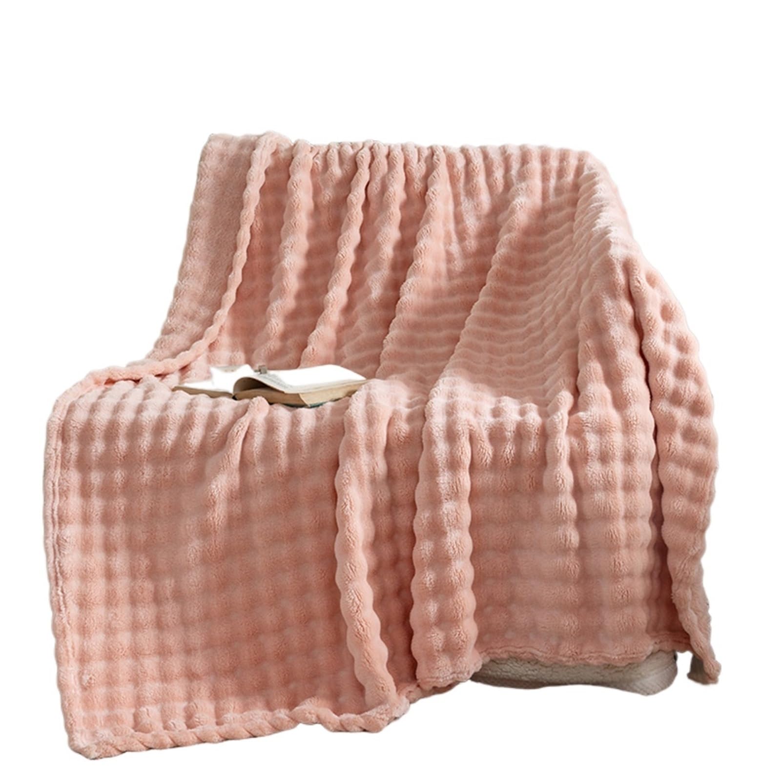 Couverture flanelle rose contre le froid plaid léger anti-frissons pour lit