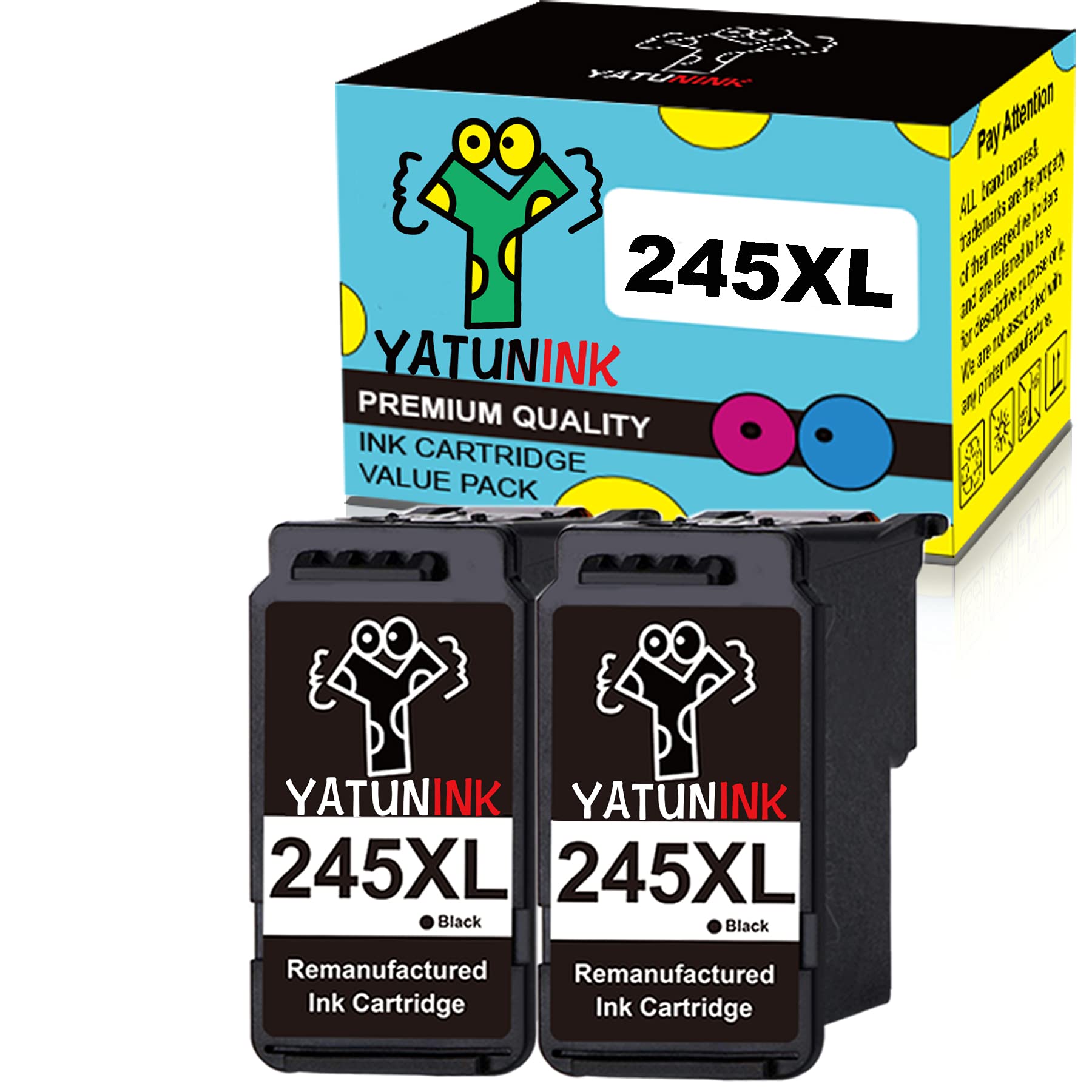 YATUNINK2 Pack PG-245XL Compatible Ink Cartridge Replacement for Canon PIXMA MG2924 MX490 MX492 iP2820 (Show Ink Level)