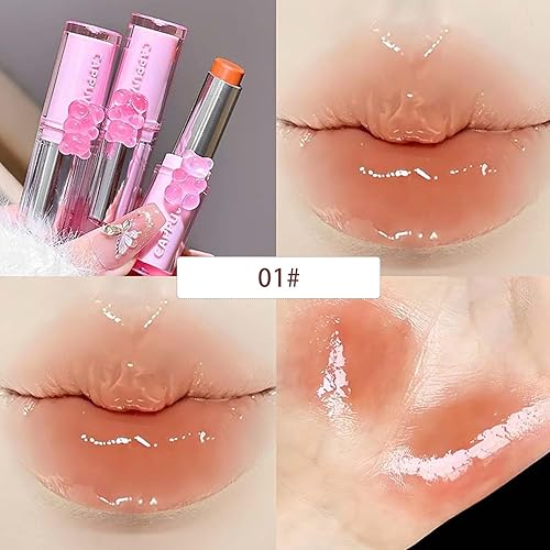 Girls Lip Gloss, 3 Colors Cute Bear Jelly Liquid Lipsticks for Girls Teens & Women, Glossy Lipgloss with Shine Glass Finish