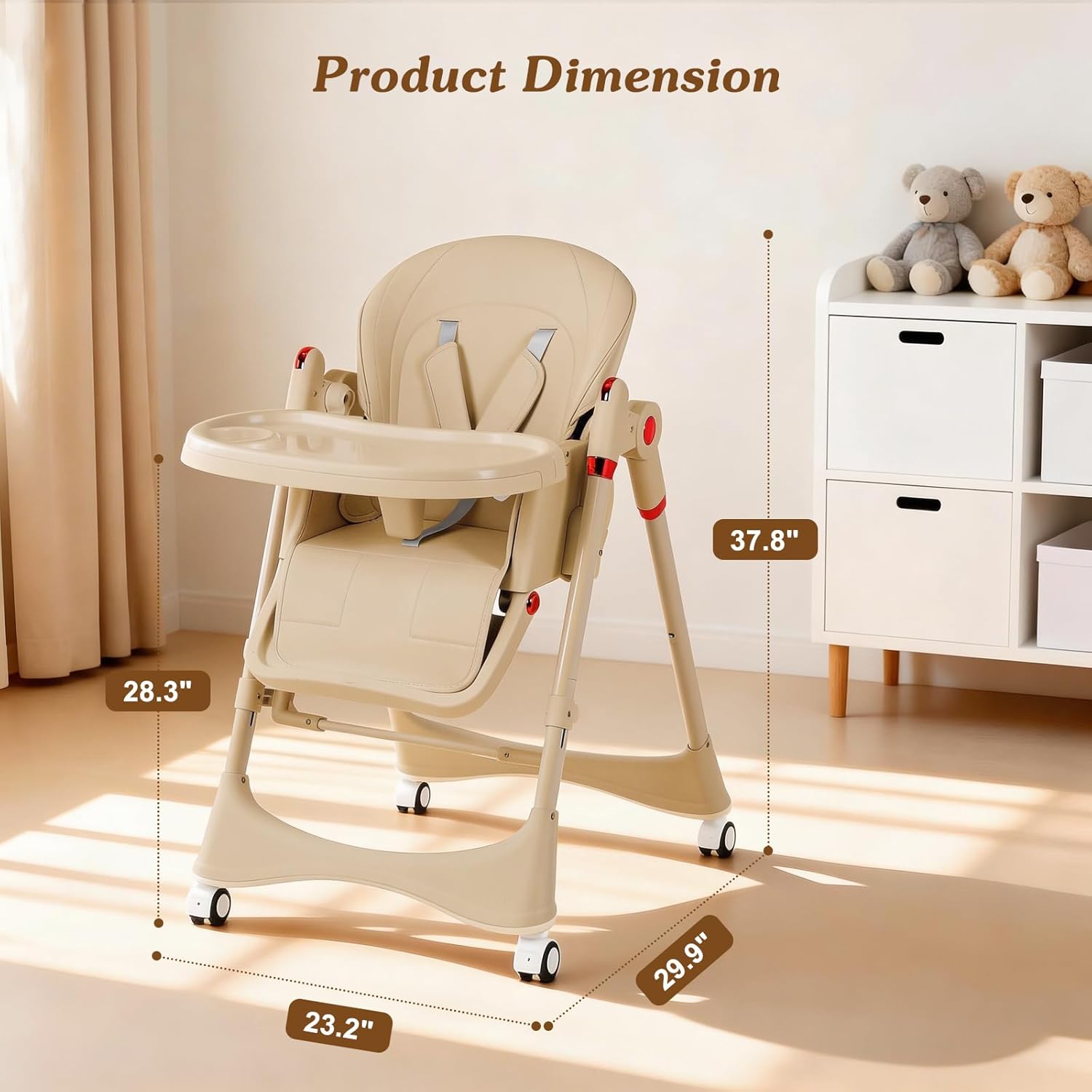 3-in-1 Baby High Chair with Soothing Rocker | Convertible Baby High Chair for Toddlers | Brake Wheels, Easy Clean, Space Saving | Adjustable, Removable Tray (Brown)