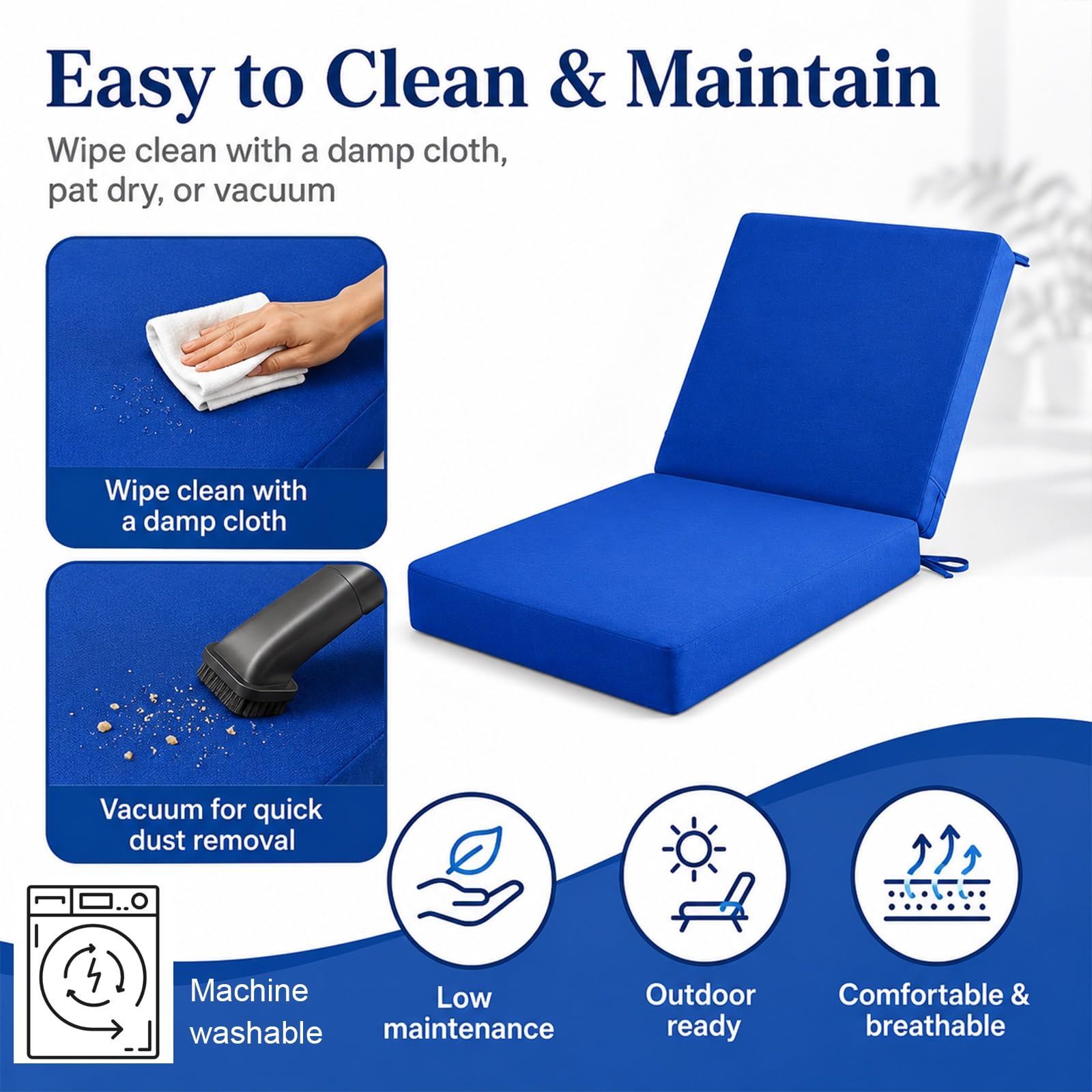 Coussin Bain de Soleil Étanche, Coussin Transat avec Sangles, Coussin Transat Exterieur UV Polyester, Matelas Bain de Soleil Pliable Démontable pour Chaise Longue(White,190 X 60 X 3cm)