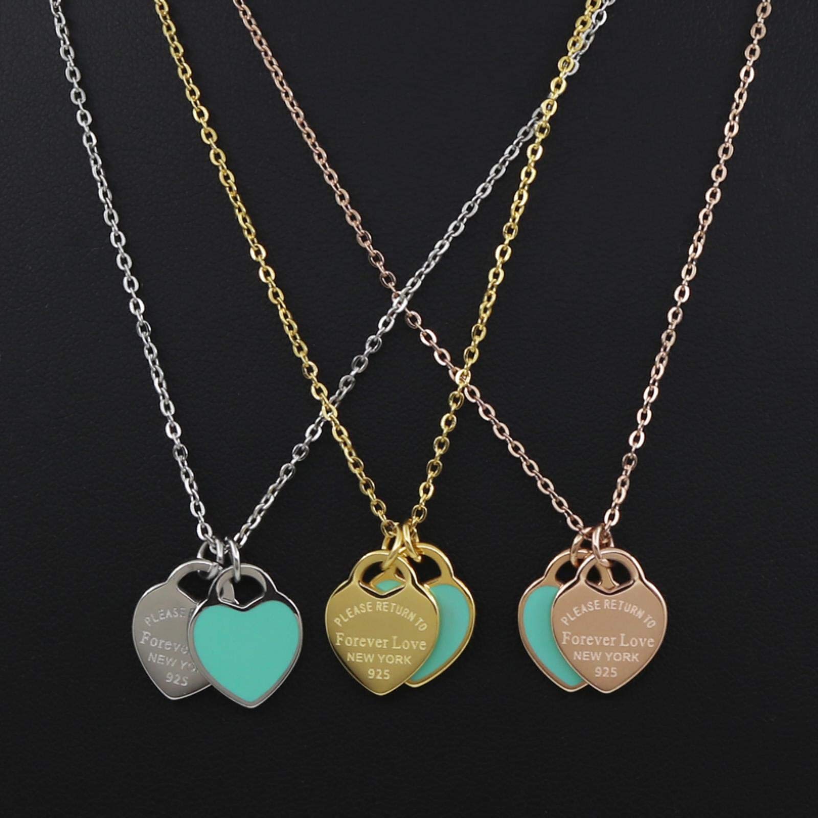 Collana Donna Doppio Cuore Smaltato In Acciaio Inossidabile, Gioiello Sentimentale Dell'Amore