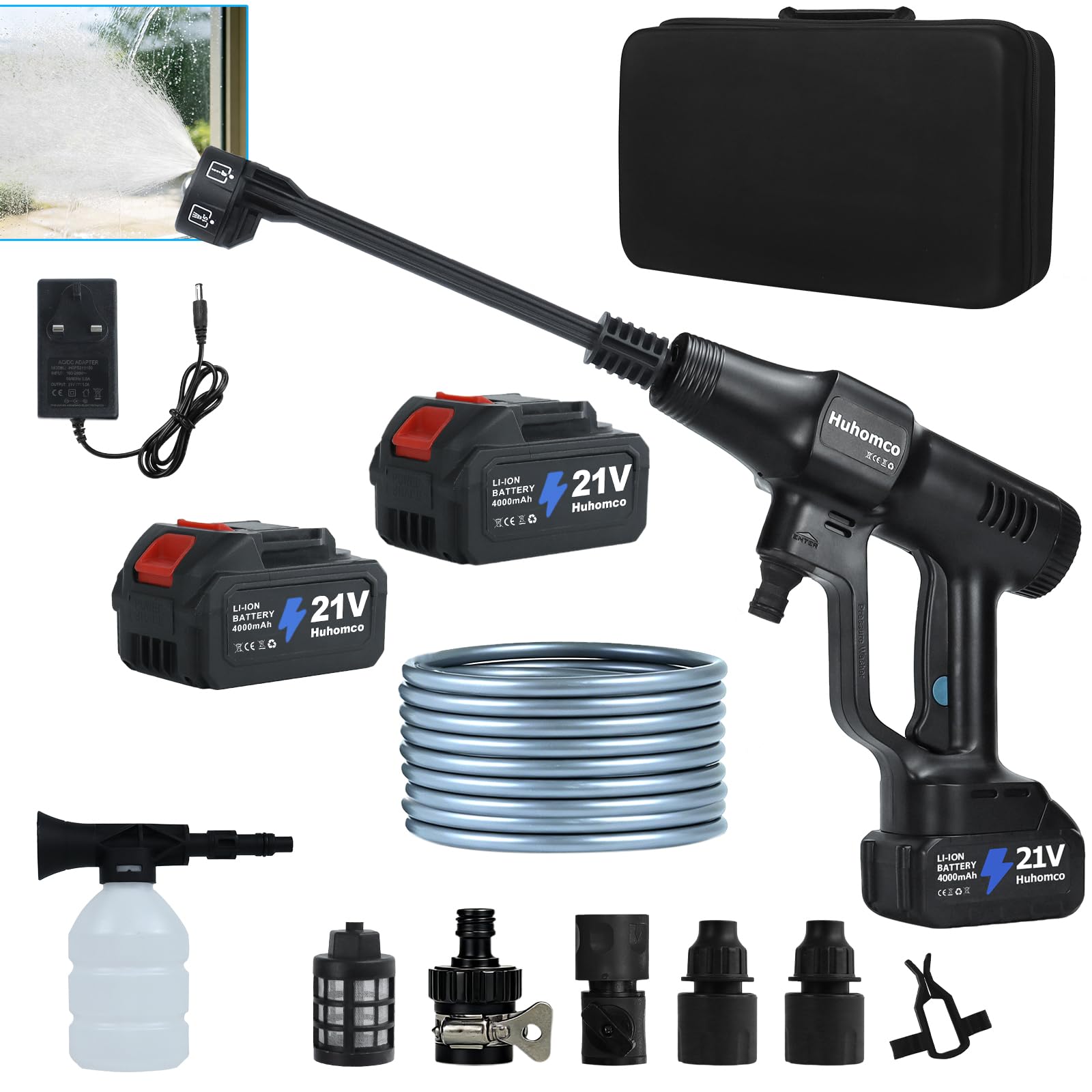 Huhomco Cordless Pressure Washer Brushless 100 Bar 3-Speed Adjustable