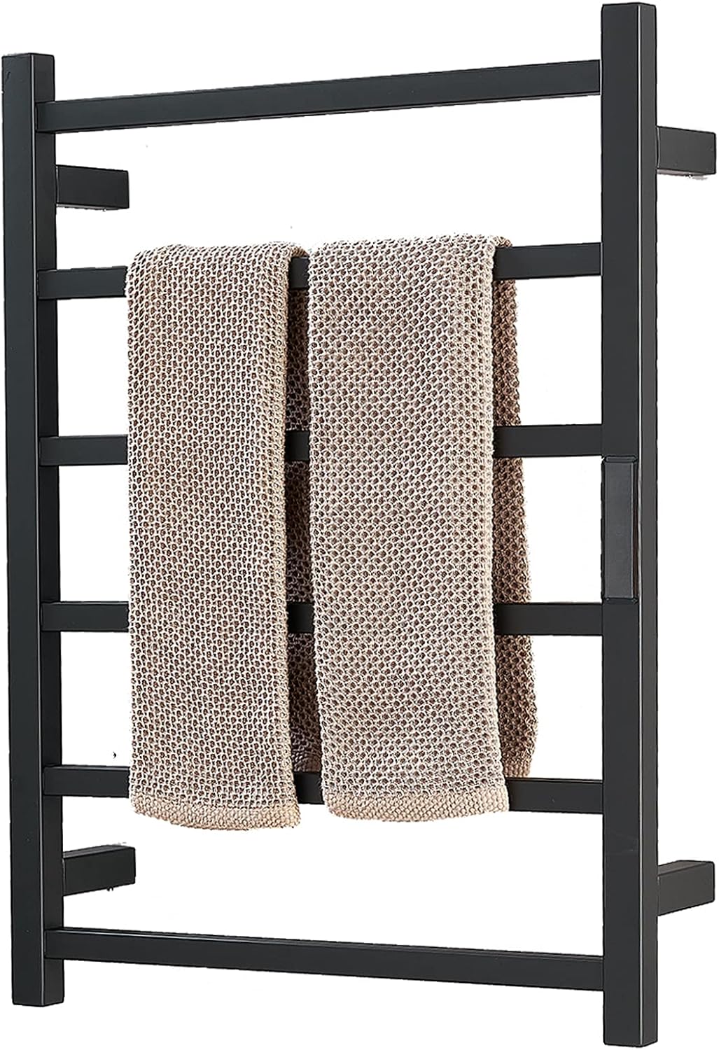 Bathroom Electric Heated Towel Rack, 6 Bar Wall-Mounted Towel Warmer with Timer/Temperature Control, 304 Stainless Steel Heated Towel Rail Radiator, 60X45x12cm,Black,Hardwired