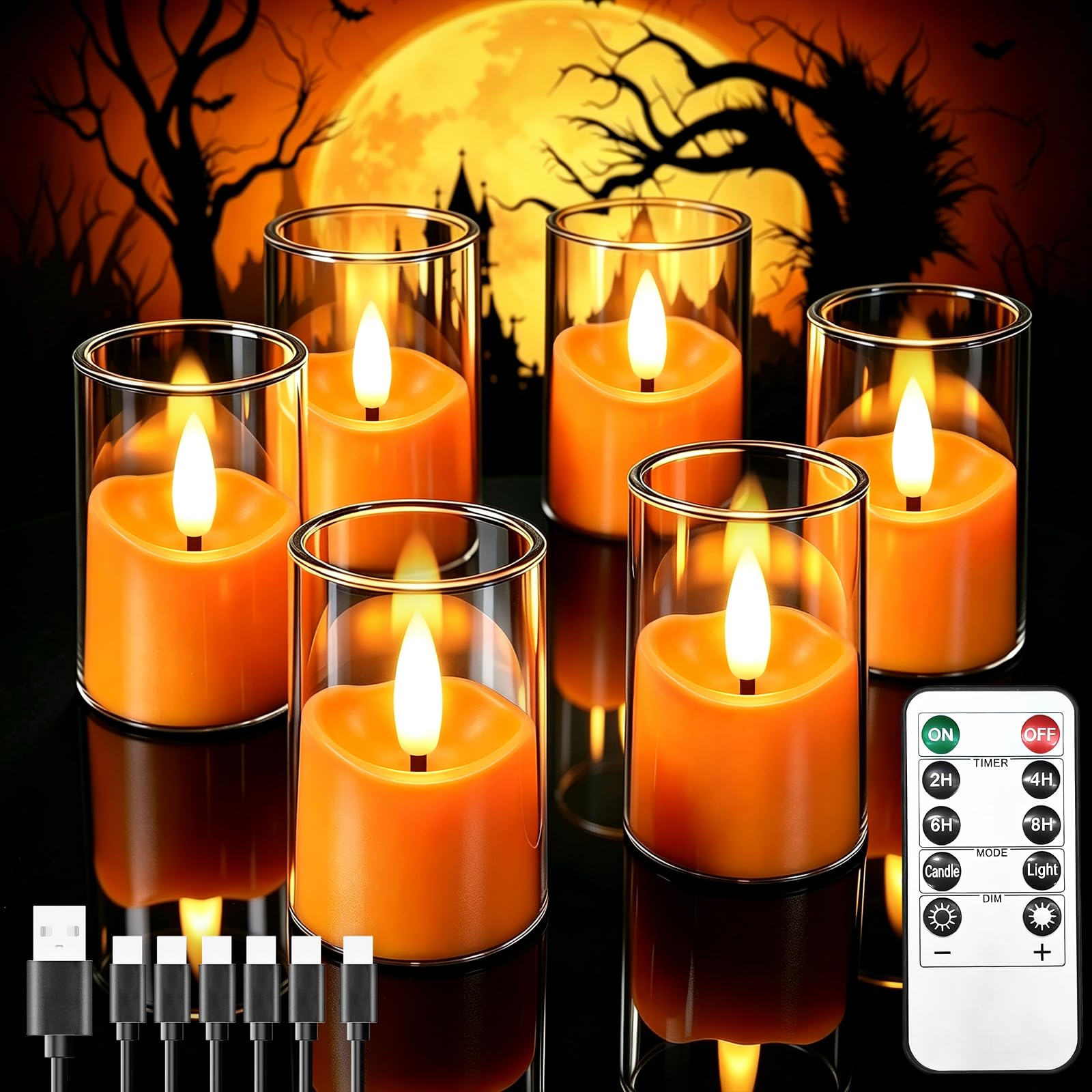 6 Pack Small Rechargeable Acrylic Flameless Candles with Remote Timer