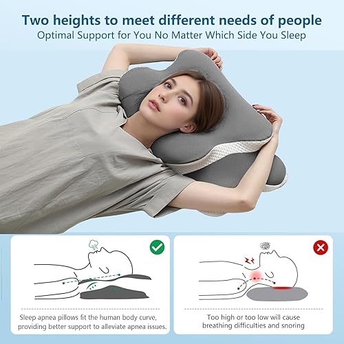 Miniatura 2 de Almohada Ergo para la apnea del sueño, dolor de cuello y alivio de ronquidos, almohada contorneada cervical para dormir de lado, espuma