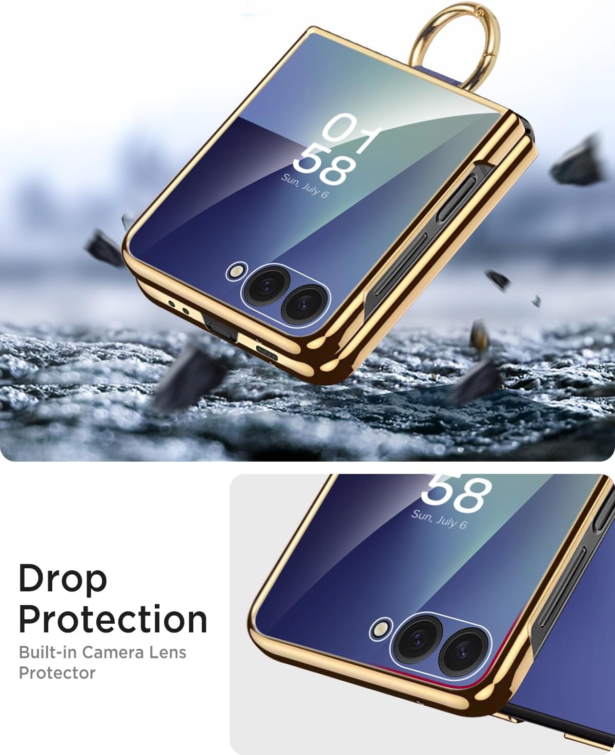 Miimall for Galaxy Z Flip 7 Shock Proof Case, Ring & Military Grade, Non Slip Dustproof Hard Heavy Duty Full Body Thinnest Slim Screen Protector Cover para Case for Samsung Flip 7 2025 Cover, Blue