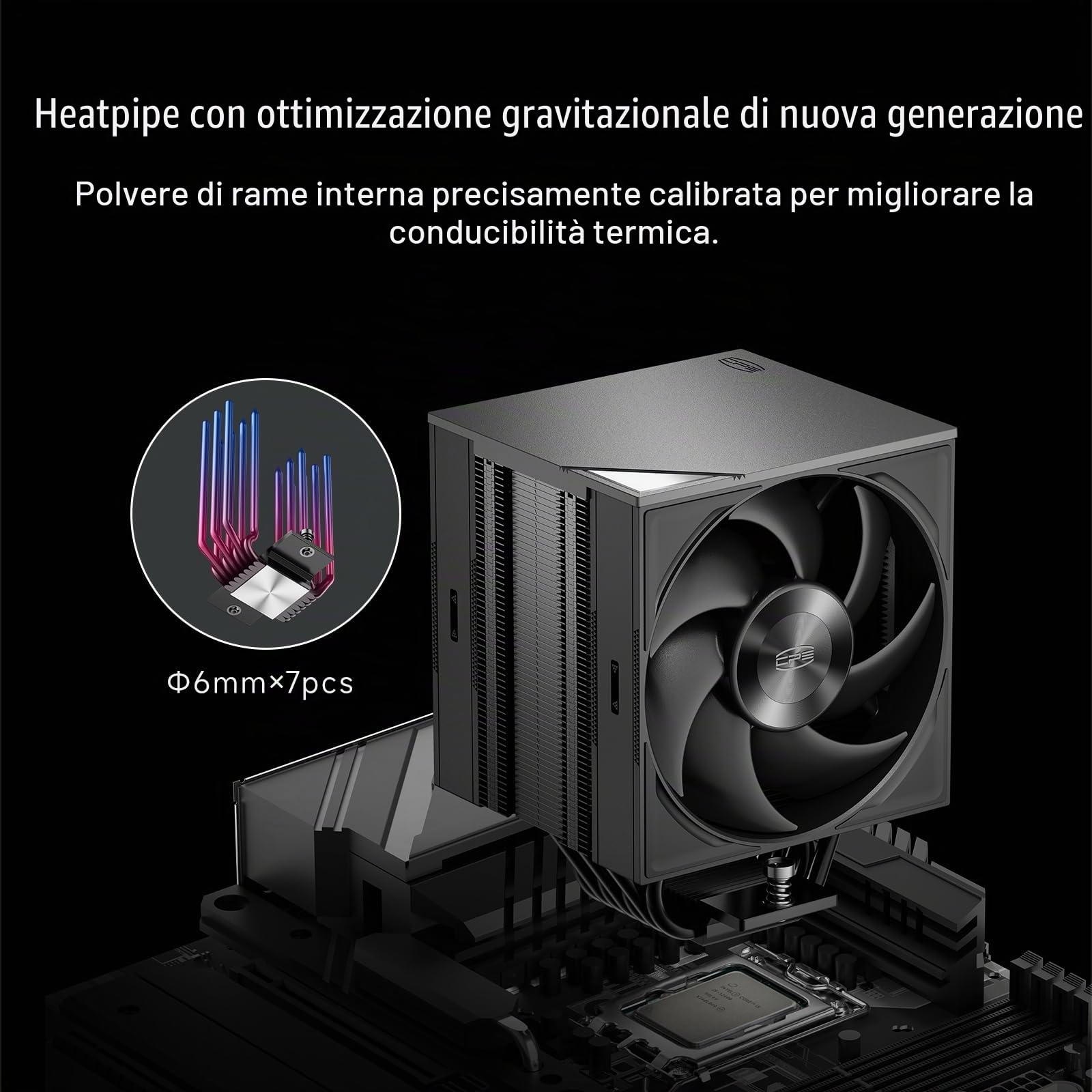 CPS RZ700D BK Dissipatore per CPU ad Aria, Cooler Flagship a Torre Singola con 7 Heatpipe e Ventola F5 S120 PWM, Copertura Superiore Magnetica, Compatibile con Intel LGA 1700/1851/1200 & AMD AM5/AM4