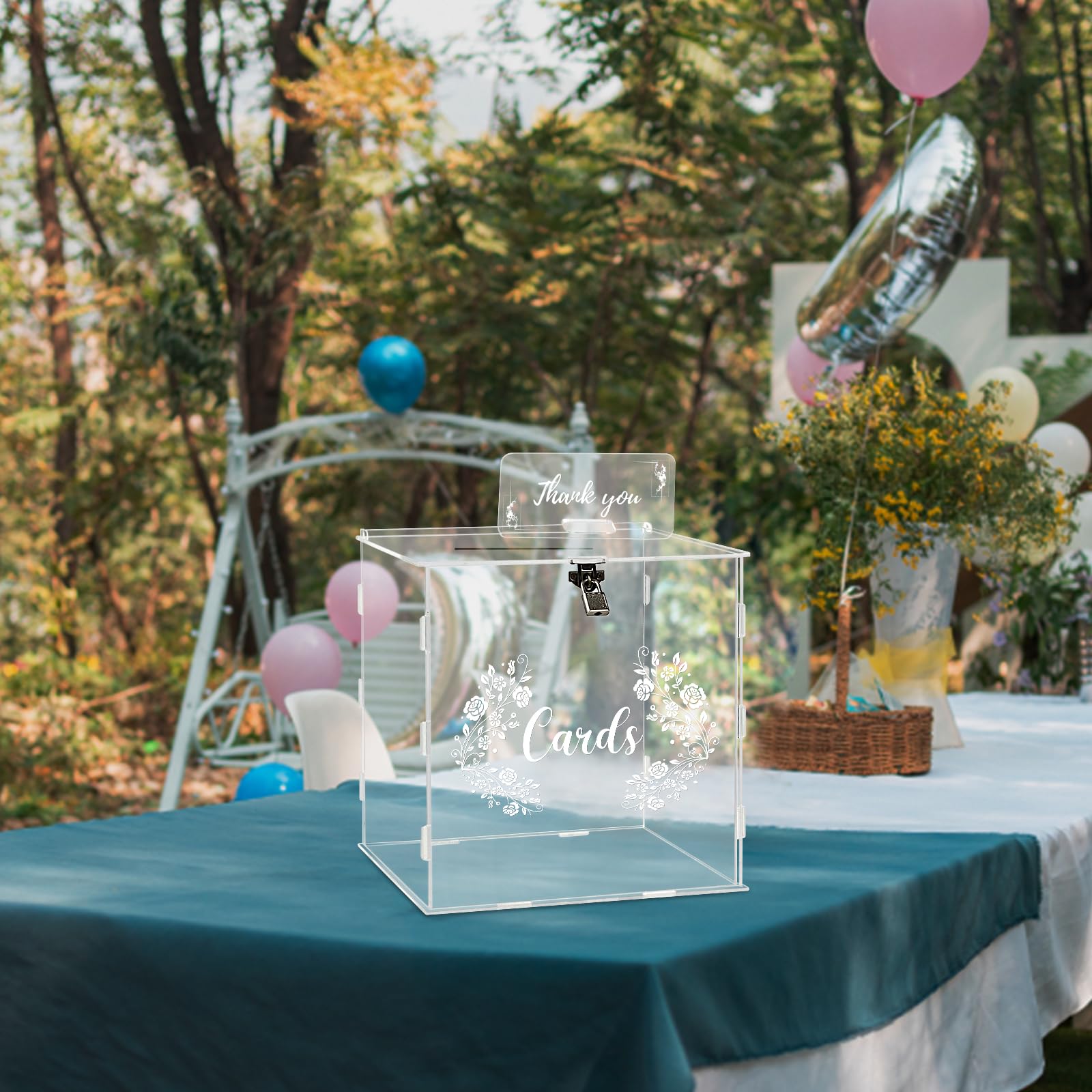Dezzer Acrylic Wedding Card Box with Sign, Large Clear Acrylic Card Box with Lock for Wedding Reception Anniversary Shower Birthday Party Events Decorations