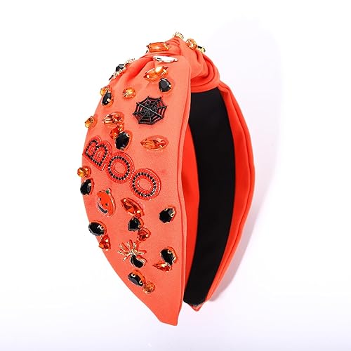 Miniatura 5 de Diadema de Halloween para mujer, diadema anudada de perlas de cristal, con cuentas de calabaza adornada con nudo ancho, accesorios de Halloween,