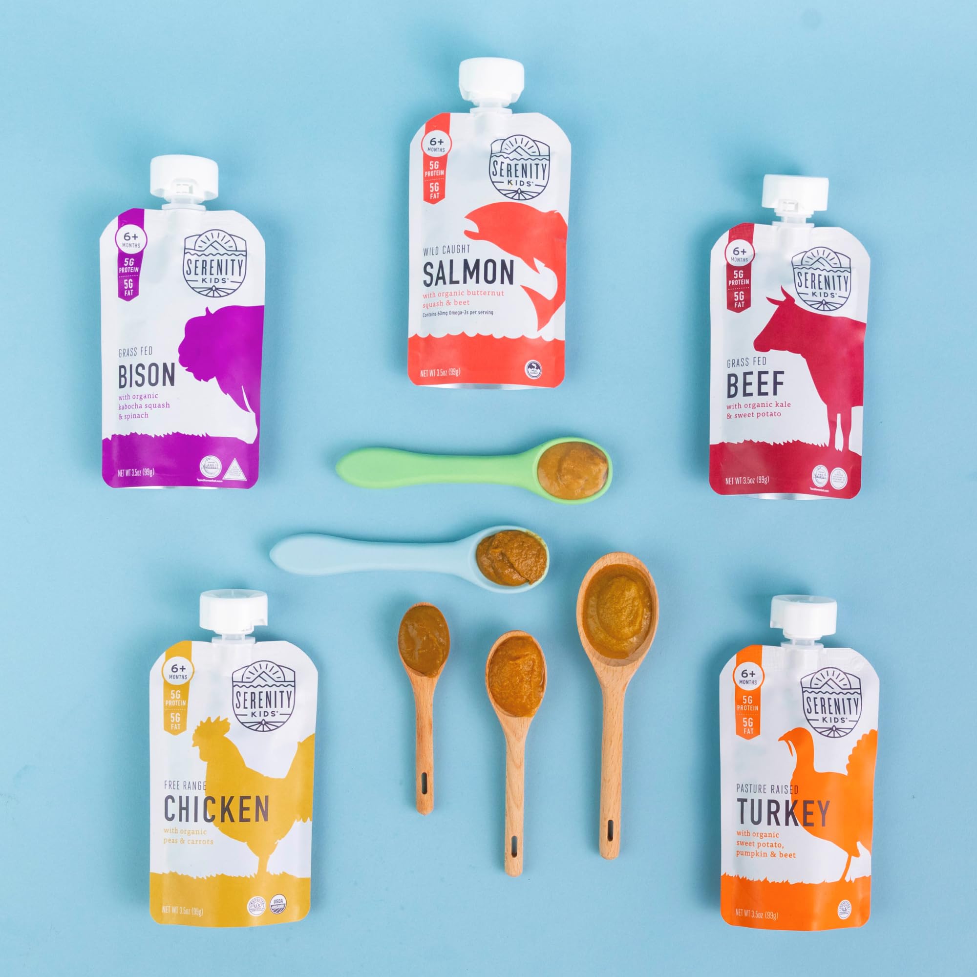 Serenity Kids 6+ Months Ethically Sourced Meat Baby Food Puree Pouches Variety Pack - 18 count (3.5 oz pouches) - No Added Sugar or Sugary Fruits - BPA & Allergen Free Natural Ingredients