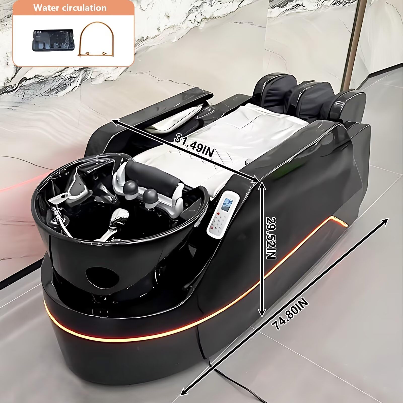Professionelles Kopf-Spa-Shampoo-Bett, Intelligente Ganzkörpermassageliege mit Futuristischer Ambientebeleuchtung, Wasserkreislaufsystem, Gewerbliche Salon-Spa-Ausstattung