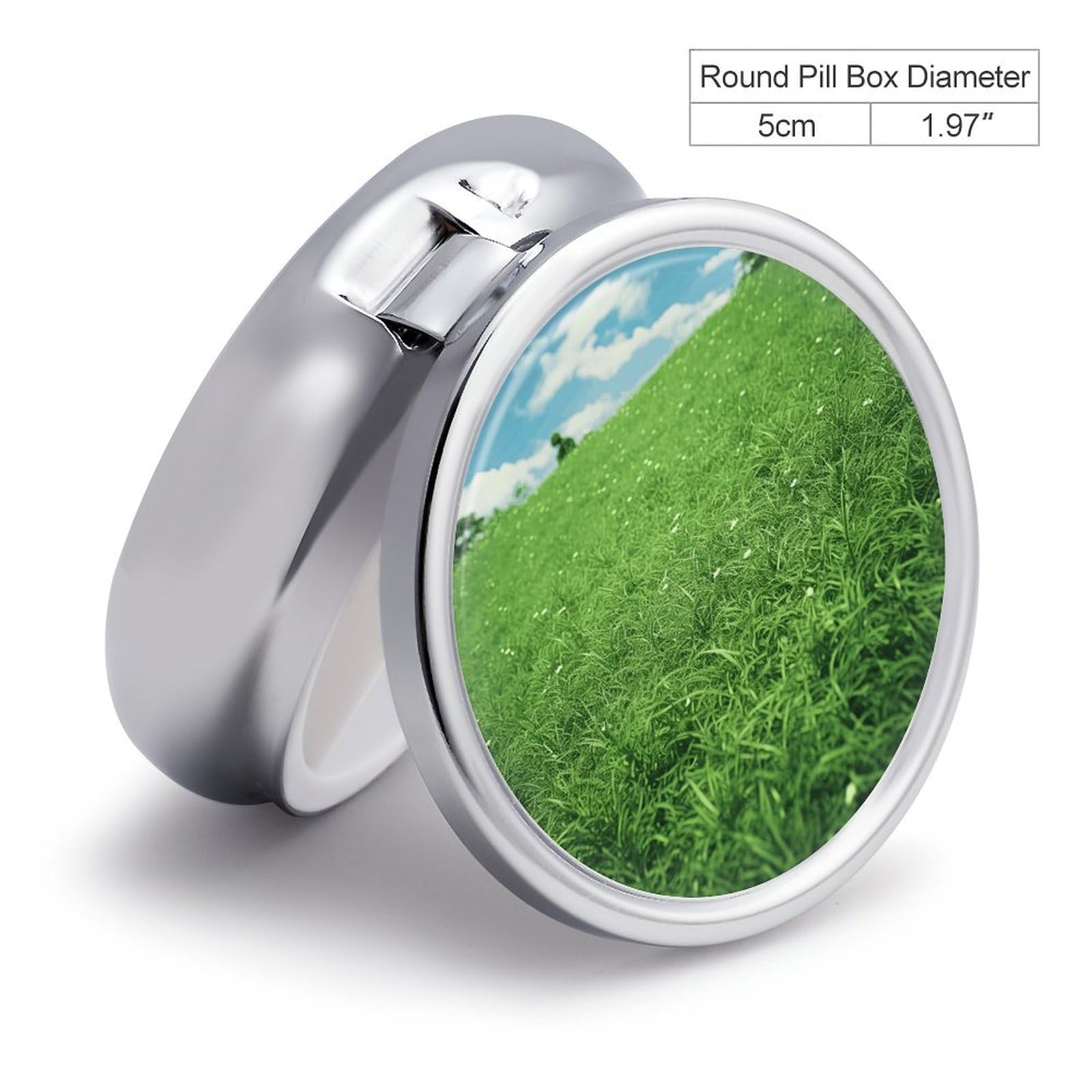 Pill Box Portable Green Lawn Pill Case Cute Pill Organizer for Vitamins Supplements