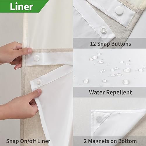 Miniatura 5 de Cortina de ducha texturizada de lino sin ganchos con forro de tela a presión, cortinas de ducha de decoración de lujo para baño con ventana superior