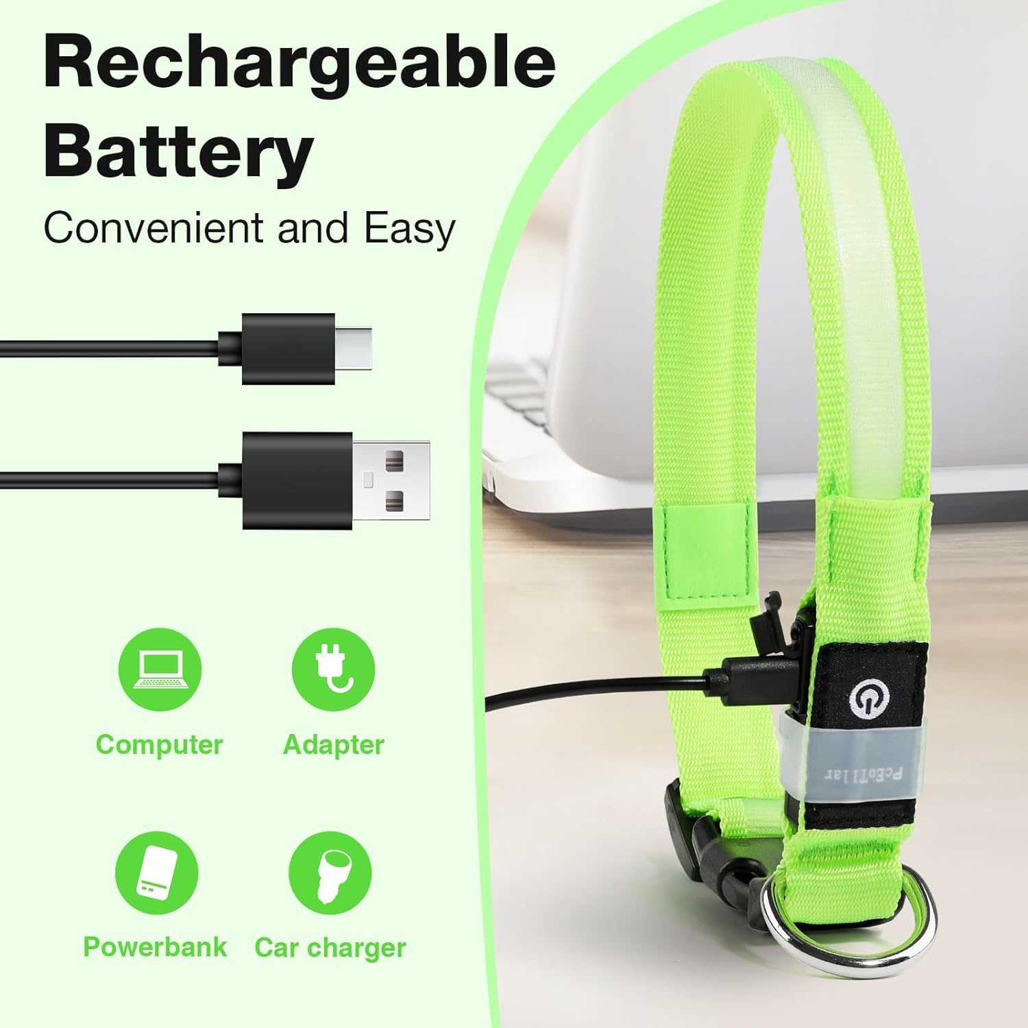 PcEoTllar LED Hondenhalsband Oplaadbaar, Knipperend LED Halsband 7 Kleurveranderingen Waterdichte, Aanpasbaar voor Kleine, Middelgrote Grote Honden- 9 modi
