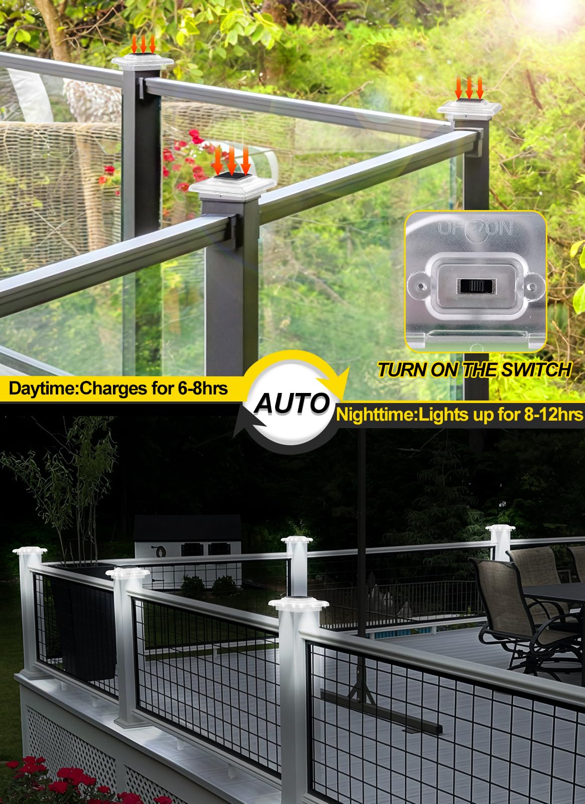 NATPOW Solar Post Lights, Garden Fence Lights Warm White & Cool White Dusk Till Dawn Outdoor Light - Image 3