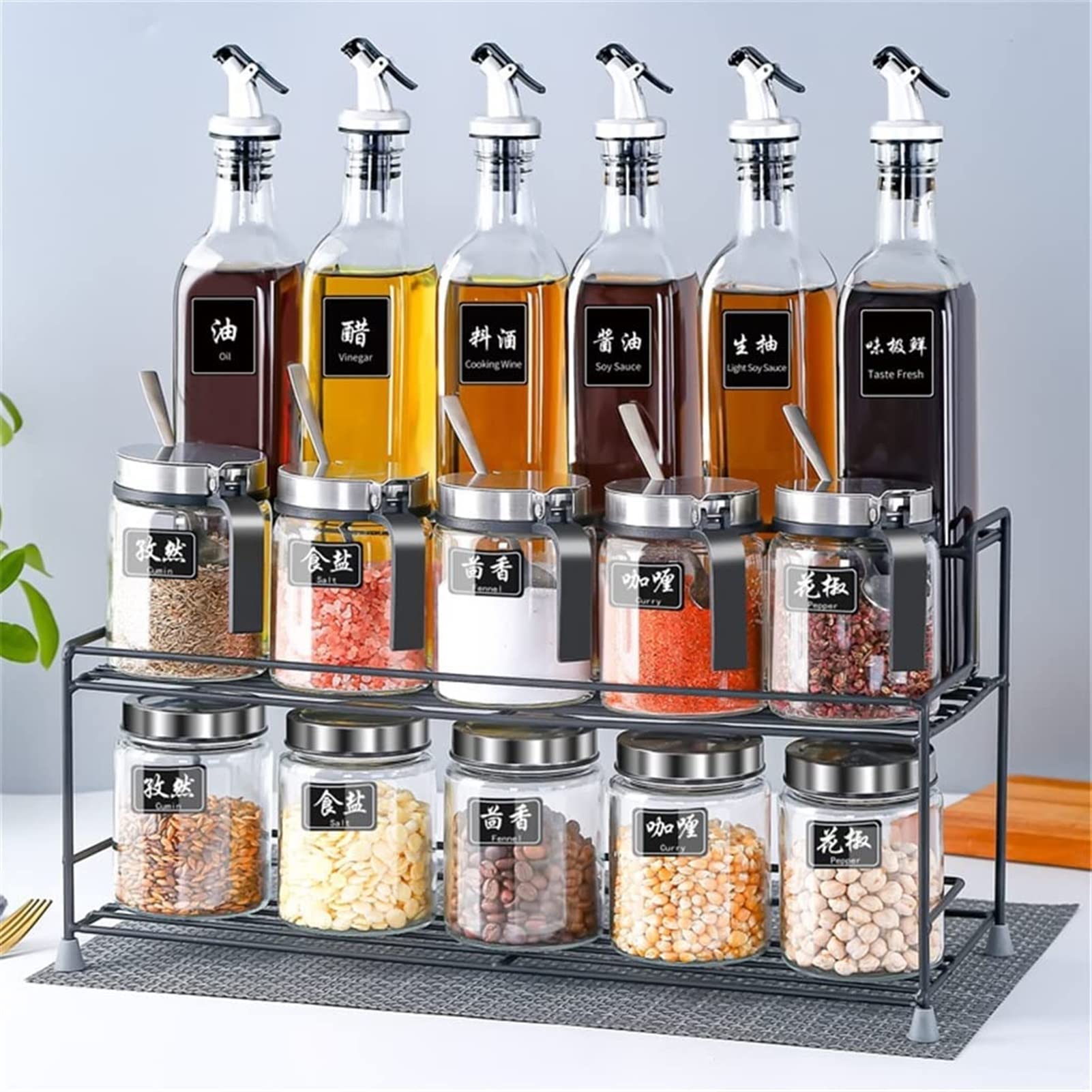 Juegos de Especias de azúcar Juego de Aceite Spray Bottle Dispenser Salsa de Especias Organizador de Especias Caja de Cocina Accesorios de Cocina