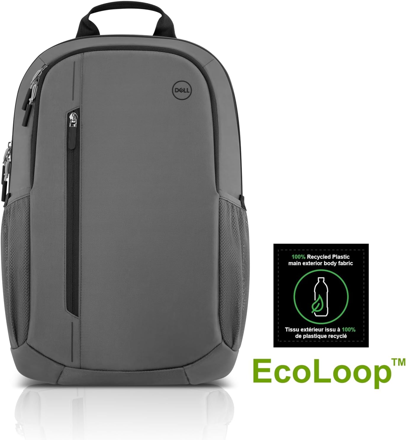 Dell EcoLoop Urban Backpack 14-16 Grey - CP4523G - 100% recycled plastic, 420D fabric, Weather resistant, double zipper closure, padded sleeve, air mesh padded back, 2 side stretch pockets - Image 5