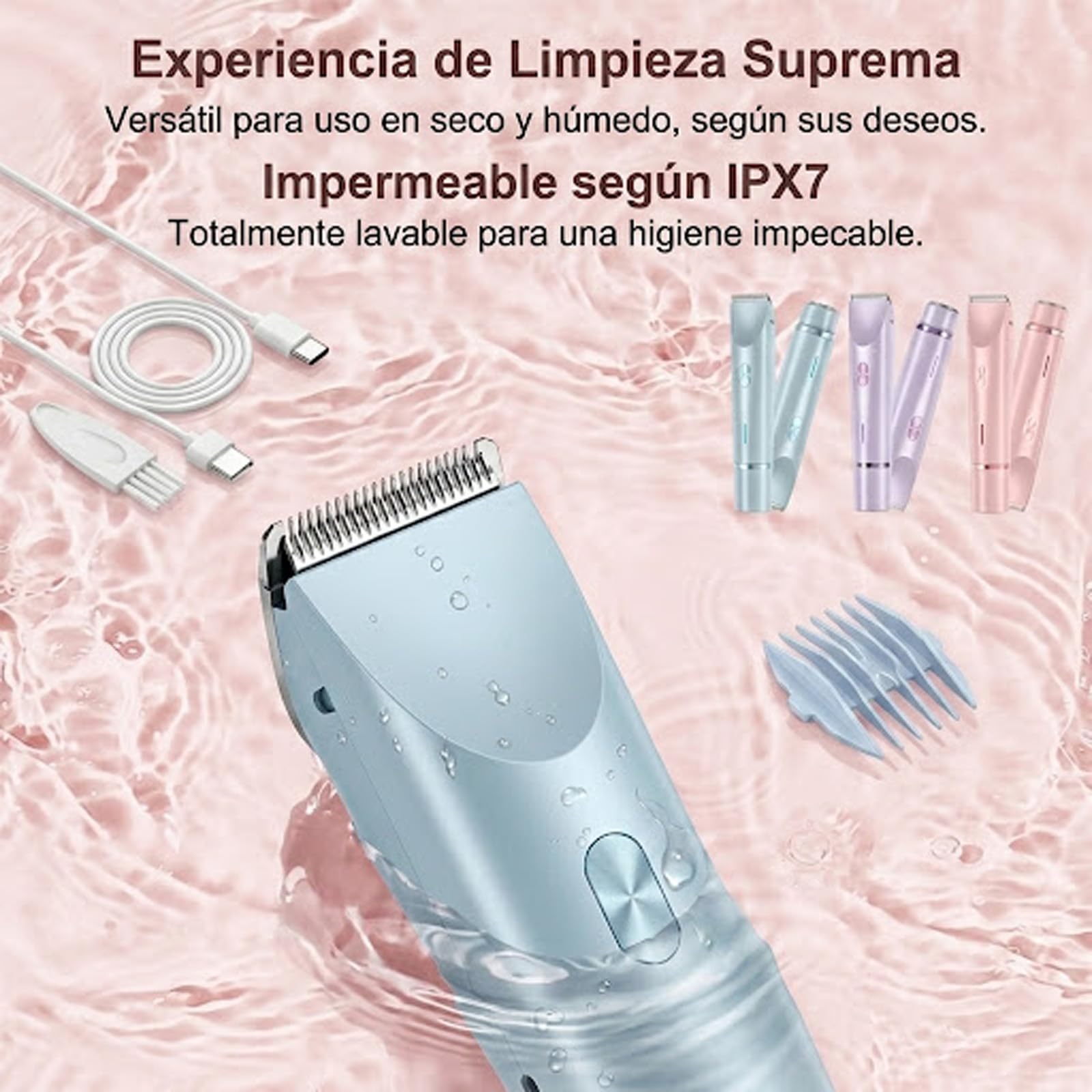 Sanuvia Depiladora Íntima 2 en 1 – Depiladora Eléctrica para Mujer, Cabezal Intercambiable, Exfoliación Suave, Impermeable, Carga USB-C, Ideal para Piel Sensible y Zona Íntima (rosa)