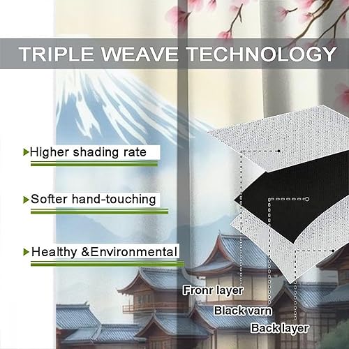 Miniatura 45 de Cortina japonesa, pintura de tinta tradicional retro con diseño de gato rojo cerezo en flores, cortinas con aislamiento térmico y bolsillo