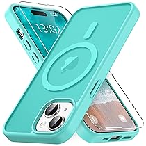 Vansdon Cover Magnetica per iPhone 15 con 1 Pezzi Vetro Temperato, Compatibile con Magsafe, Protezione anticaduta di livello militare, Custodia Traslucida Opaca Sottile Antiurto-Blu Verde