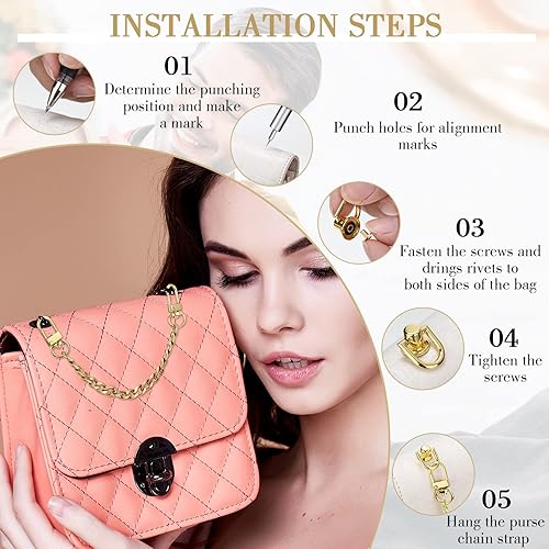 Miniatura 4 de 24 piezas de correa de cadena para bolso, remaches, anillo D, extensor de correa plana de repuesto, kit de conversión cruzada, botones de cabeza de