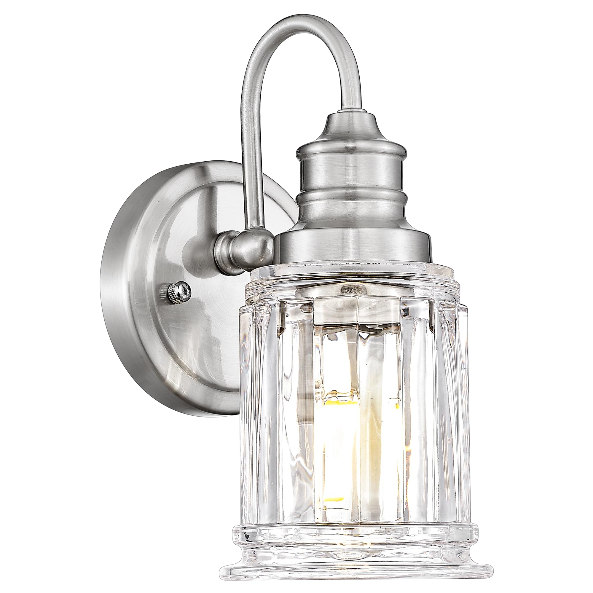 Brushed Nickel Wall Sconce, HWH Modern Sconce Wall Lighting Vanity Sconce Lights for Bathroom, 1-Light Wall Sconce with Bell-Shaped Fluted Glass, 5HZG106B BN