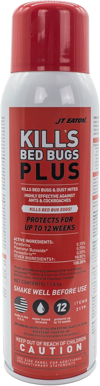 JT Eaton 217P Kills Bed Bugs Plus Aerosol Insecticide Spray, Water-Based Formula with Up to 12 Weeks of Protection for Bedbugs, Dust Mites, Ants, and Roaches