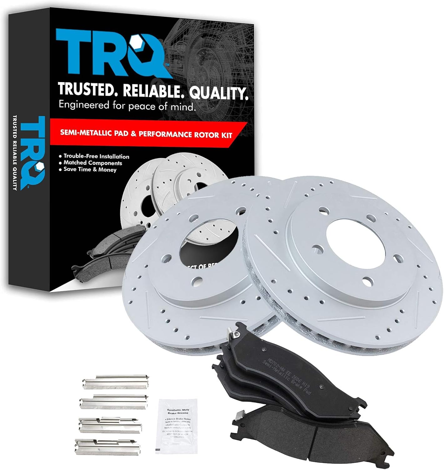 TRQ Front Performance Brake Pad & Rotor Kit Brake Pads Brake Rotors Set Semi-Metallic Premium G-Coated Compatible with 1997-2002 Ford Expedition 1998-2002 Lincoln Navigator