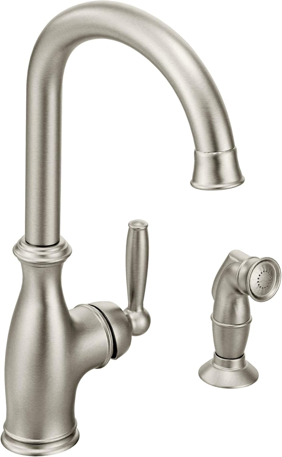 Moen 7735SRS Brantford One-Handle High-Arc Traditional Kitchen Faucet with Side Spray, Spot Resist Stainless