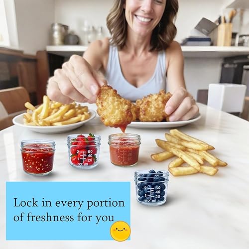 Miniatura 5 de Paquete de 6 recipientes de vidrio para salsa con tapas, recipientes de puré de bebé, recipiente para aderezo de ensalada, apto para microondas y