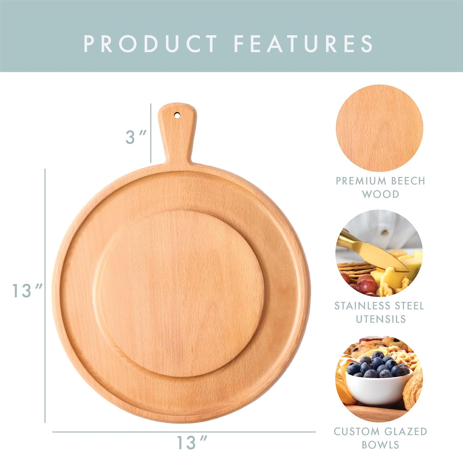 Charcuterie Board Set - Round Beech Wood Cheese Board for Serving with Accessories - House Warming Gifts for New Home, Bridal Shower & Wedding Gift, Birthday Gifts for Women image 4
