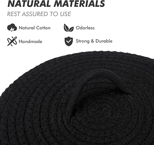 Miniatura 4 de Sea Team Cesta de almacenamiento redonda de cuerda de algodón con tapa, contenedor de almacenamiento tejido con tapa, contenedor de almacenamiento