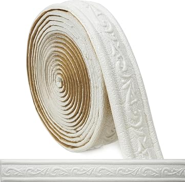 180" X 1.57" 3D Wall Edging Self Adhesive, Pattern Molding Peel And Stick Wallpaper Border, Flexible Base Moulding Trim Mirror Border Lines White, 2PC