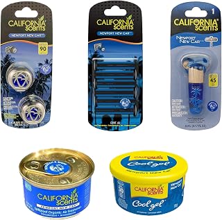 Combo Kit - Best Car Air Freshener Set with Hanging Vial, Cool Gel, Vent Sticks, Vent Clip, and Spillproof Technology - Odor Elimination, New Car Scent