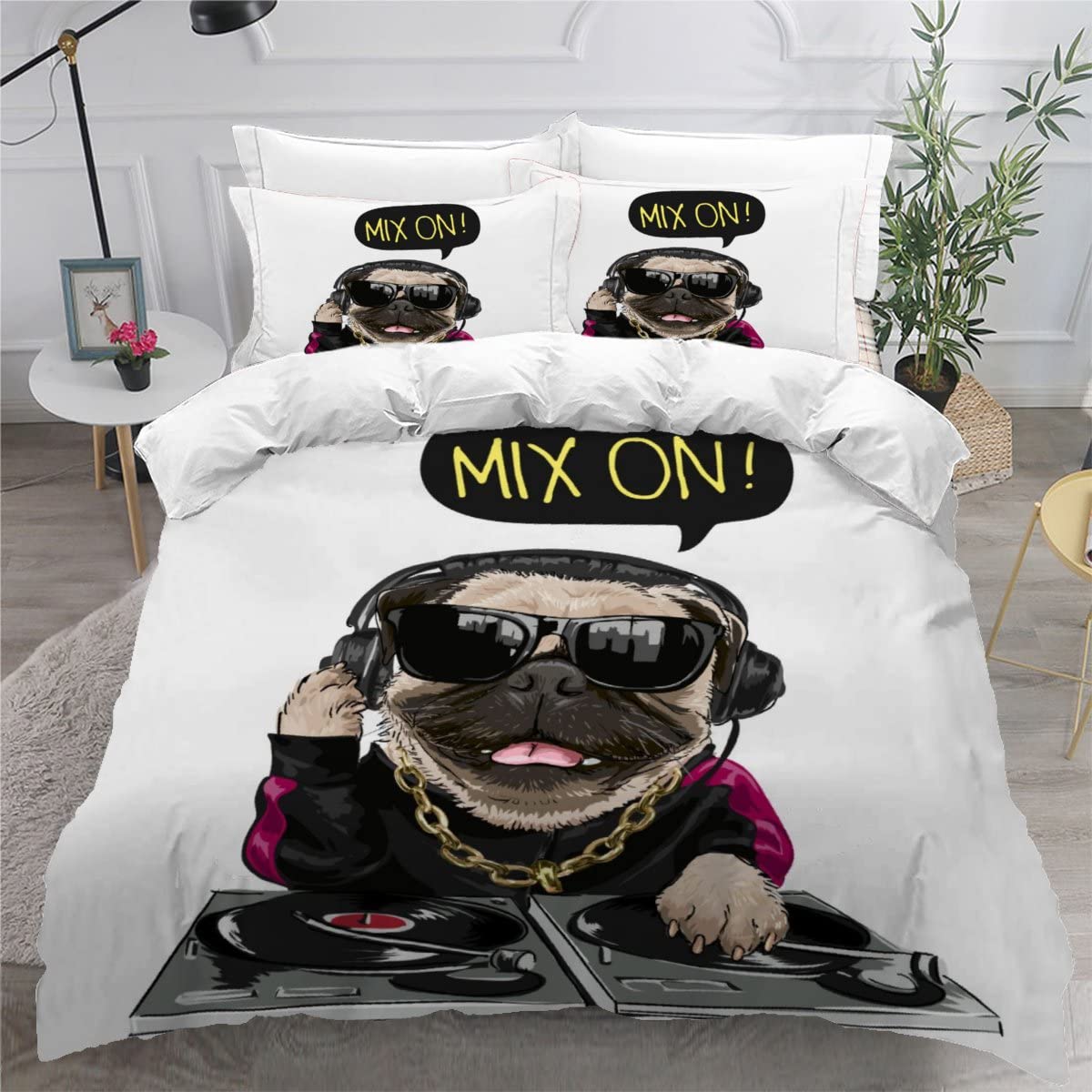 Housse de couette 200x200 caricature chien avec taies d'oreiller 50x75 cm