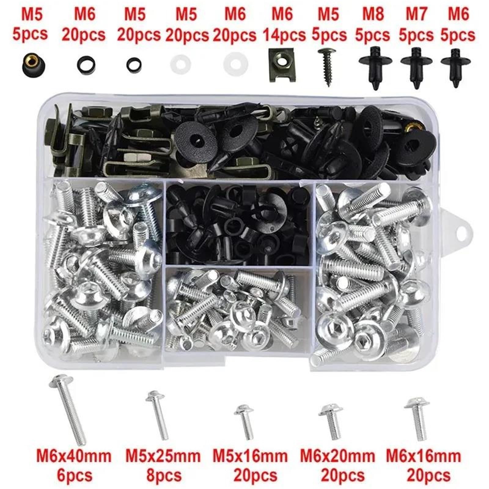 Kit Pezzi Vite Moto 195 Pezzi Kit Viti Bulloni Carenatura Moto Dado Clip Per ER6F ER 6F ER6N 6N H2SX H 2 SX H2 H2SE SE Carrozzeria Bulloni Fissaggio Carrozzeria(Argento)