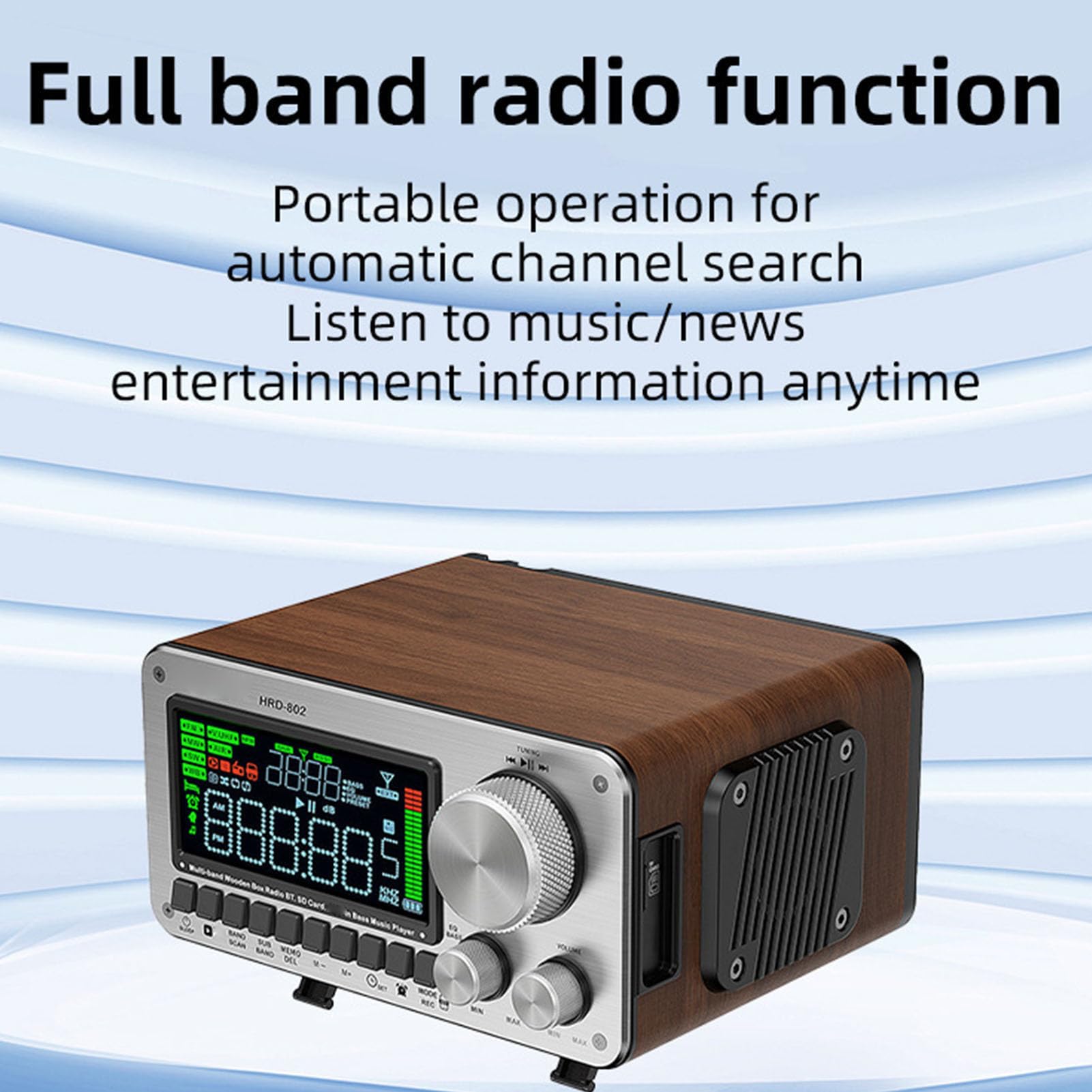 Bewinner Radio Bluetooth Pleine Bande avec Répéteur de Signal, Haut-Parleur en Bois, Récepteur Radio Intelligent sans Fil 5.2 avec écran LCD, Prise en Charge de la Lecture de Carte SD et