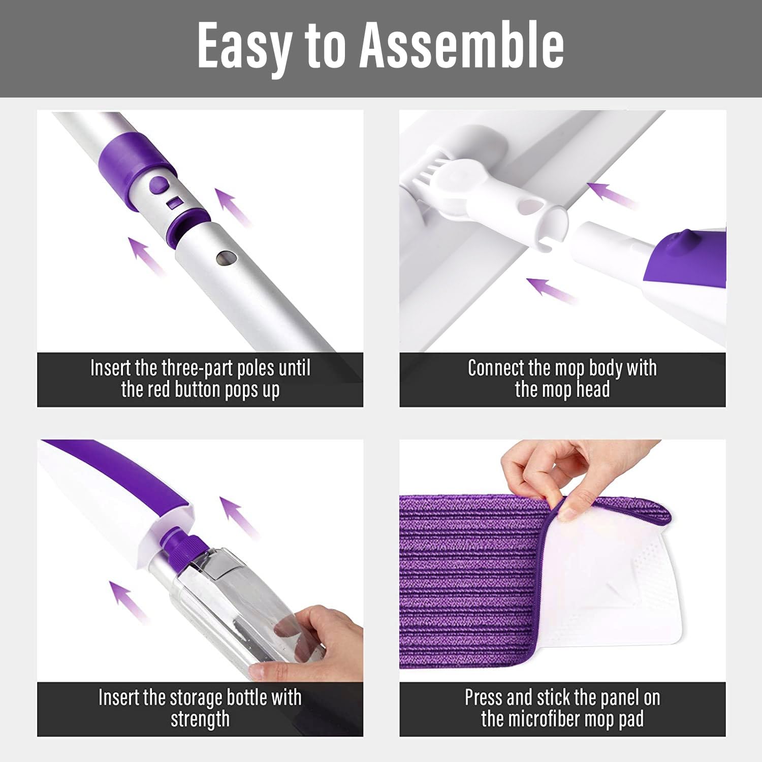 Mopas para limpieza de suelos, mopa húmeda con botella de spray recargable y 3 almohadillas de microfibra lavables, uso doméstico o comercial, mopa plana seca y húmeda para madera dura, laminada,