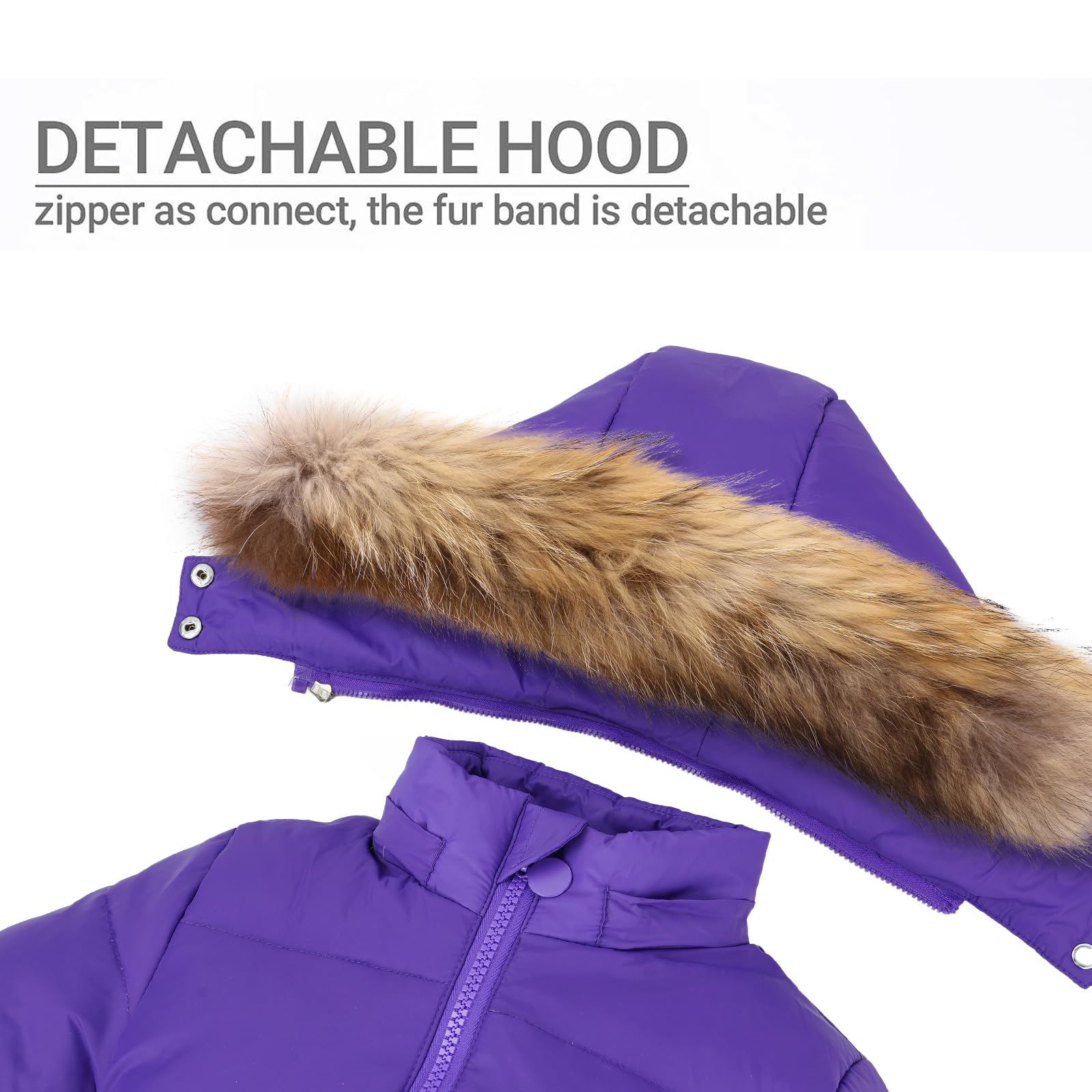 JiAmy Conjunto de 2 piezas de traje de nieve para niña, chaqueta acolchada con capucha y pantalones de nieve, traje de esquí ultraligero, Púrpura, 130/6-7 Years